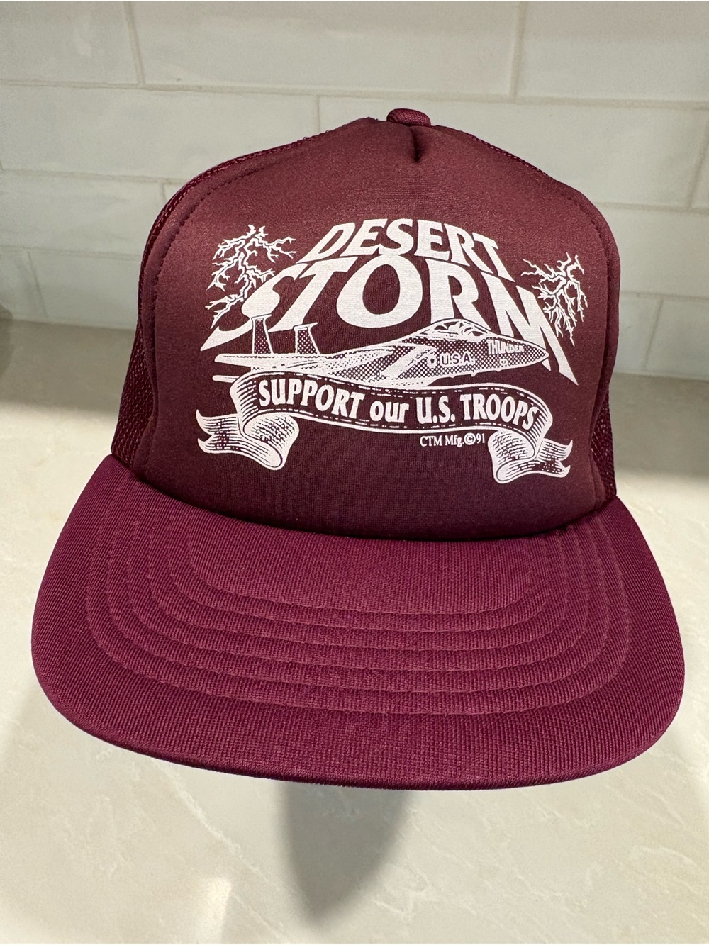 VTG Desert Storm Support Our Troops Trucker Snapback Baseball Cap Hat Maroon